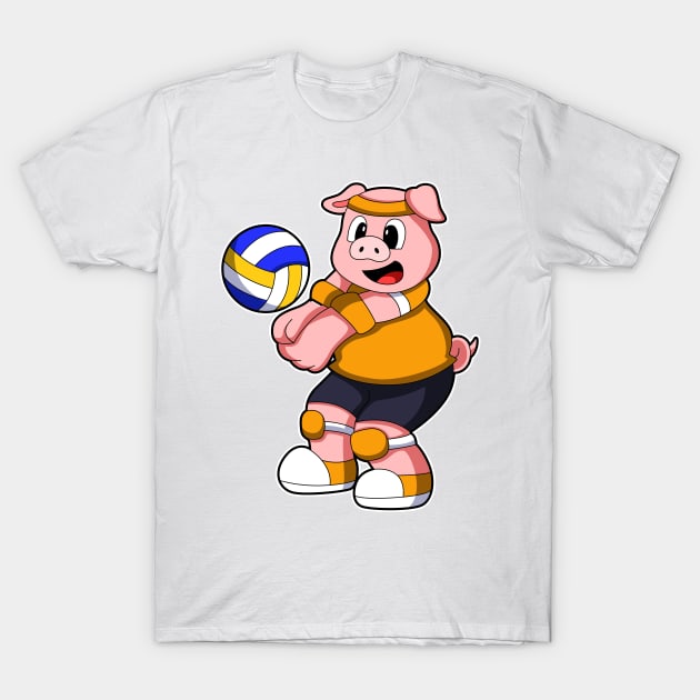 Pig at Sports with Volleyball T-Shirt by Markus Schnabel